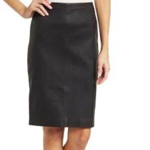 Theory Merino  Wool & Leather Rib Combo Pencil Skirt Size M